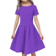 thumbnail image 2 of Ruyang Teen Girls Summer Dress Short Sleeve Midi Dresses Kids Crew Neck Solid Ruffles A-Line Smocked Elegant Casual Dresses, 2 of 7