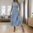 thumbnail image 2 of SMihono Beach Dresses for Women Sleeveless Ruffle Short Sleeve Crewneck Vneck Maxi Long Midi Dresses Dresses Women Light Blue M, 2 of 7