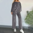 thumbnail image 2 of AINIYS Soft Velour Outfits for Women Casual off-shoulder Set Solid Color Velvet Sweatshirt and Sweatpants Fall Outfits Dark Gray XXXL, 2 of 9