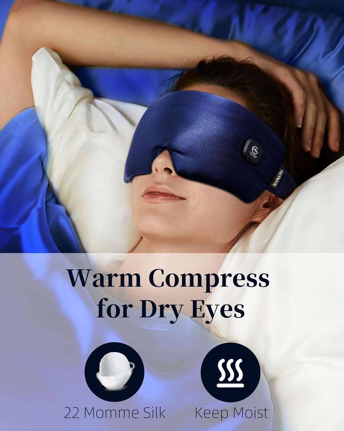 Heated Eye Mask for Dry Eyes - Silk Cordless Warm Eye Compress Moist Heat, FSA HSA Eligible, Eye Heating Pad for Stye Treatment, Tired Eyes, Sleep, Travel, Washable, Rechargeable, Blue