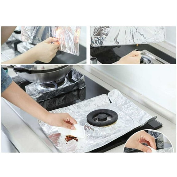 FELTECHELECTR 4Pcs Gas Oven Covers for Kitchen Use Heat Resistant Silver 16.5*12.9in