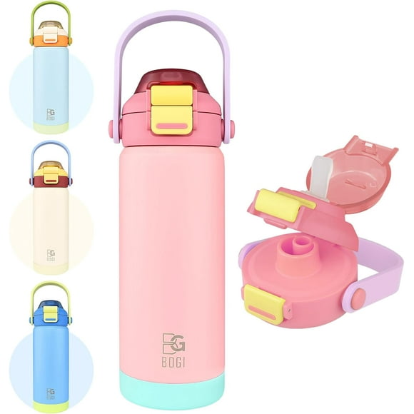 UTAH-Insulated Water Bottles 18oz with 2 in 1 Duo Lid and Handle for Sports Travel Gym School, Double Wall Vacuum Stainless Steel Water Bottles 100% Leak Proof BPA-Free for Girls Boys | Pink