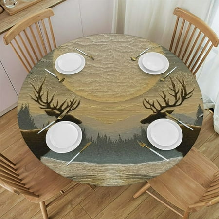 

Heduofu Round Fitted Tablecloth with Elastic Edged Christmas Deer Table Cover Polyester Washable Table Cloth for Indoor Outdoor Party Wedding Use 31 -35