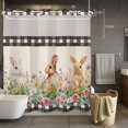 thumbnail image 5 of No Hook Shower Curtains with Snap-in Liner Set, Easter Bunny Waterproof Hotel Style Bathroom Shower Curtain, Spring Flowers Leaves Cute Rabbits Pastoral Plants Mesh Top Bath Curtains 72''x78'', 5 of 9