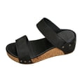 thumbnail image 5 of Rokment Women's Polka Dot Cork Footbed Slip on Dress Sandals Retro Beach Casual Leather Open Toe Platform Wedge Chunky Heels Slides Comfortable Backless Walking Summer Shoes Black Size 6.5, 5 of 6