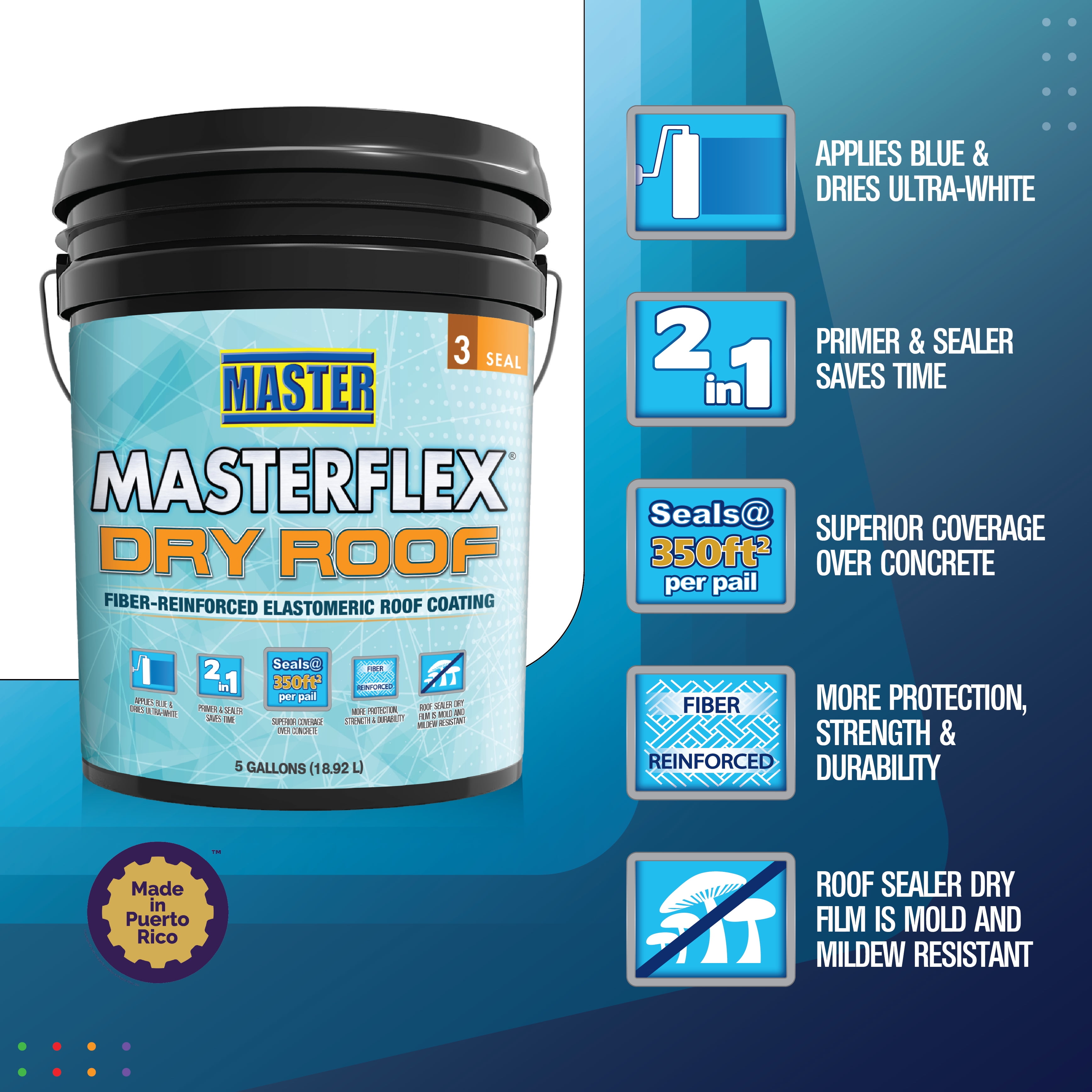 Masterflex Dry Roof Fiber-Reinforced Elastomeric Roof Coating White, 5 Gallon