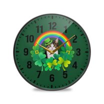 Yayeee Wall Clock Battery Operated 9.5" Silent Non-Ticking for Living Room, Cat Clover