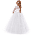 thumbnail image 2 of Haolong Little Big Girls Flower Vintage Floral Lace 3/4 Sleeves Floor Length Dress Wedding Party Evening Formal Pageant Dance Gown 9-10 Years White, 2 of 8