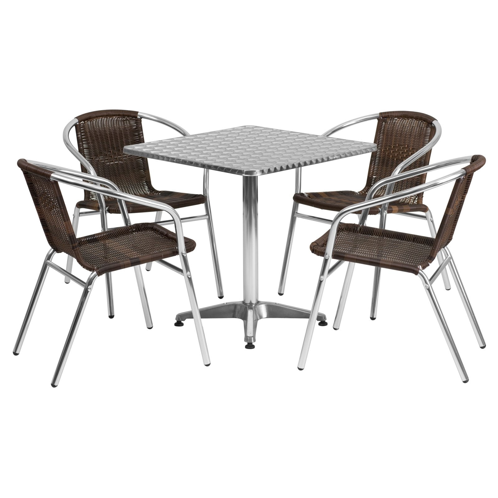 Flash Furniture Outdoor Patio Dining Set, Aluminum Table with 4 Rattan