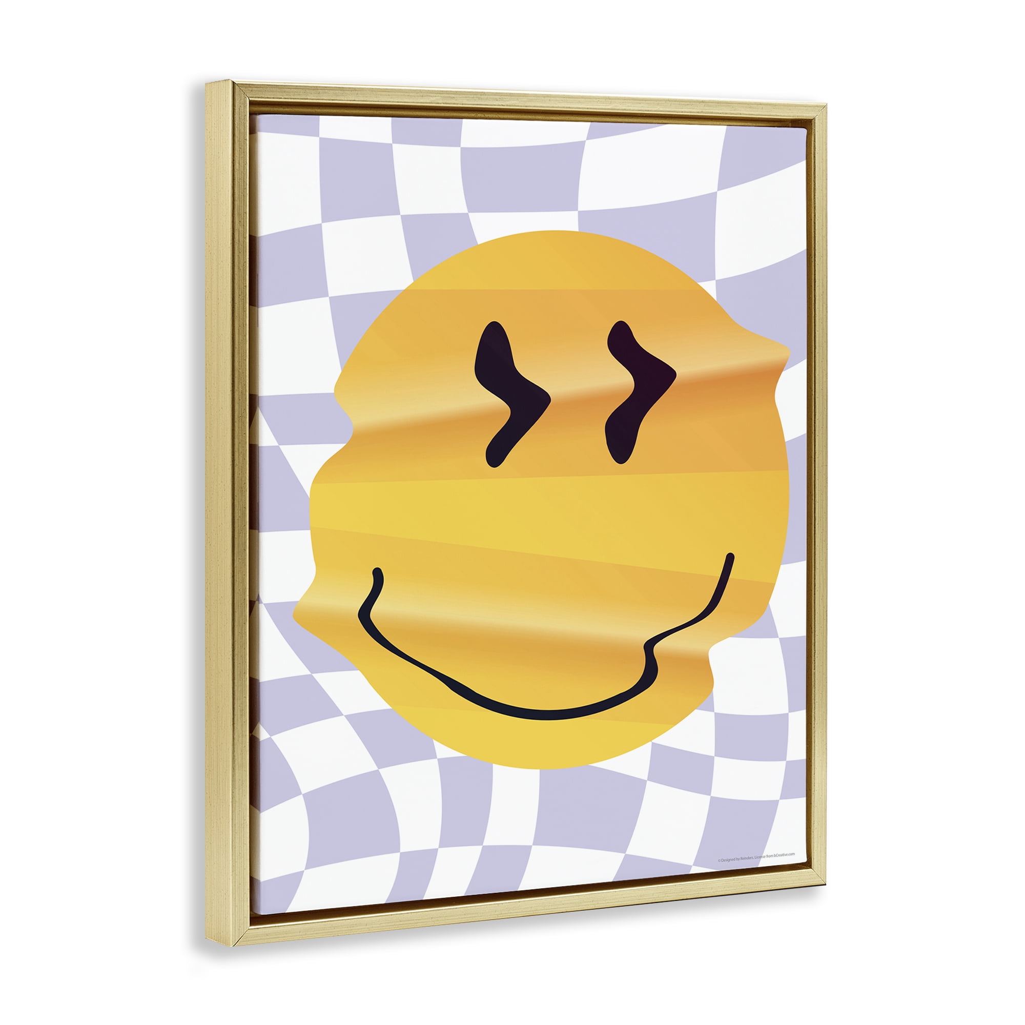 Stupell Industries Wavy Checkered Smile Abstract Painting Gold Floater Framed Canvas Art Print Wall Art, 25 x 31
