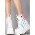 thumbnail image 6 of Cape Robbin Radio Holographic Platform Ankle Chunky Block Heels Boots White (White, 7), 6 of 6