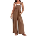thumbnail image 2 of Wide Leg Overalls for Women Loose Fit Casual Sleeveless Linen Jumpsuit Tie Straps Bib Summer Rompers with Pockets Brown XL, 2 of 8