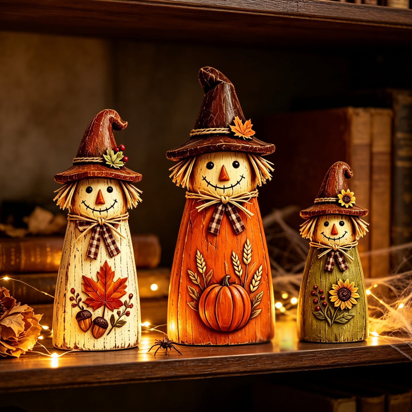 YardChic 3 Pack Thanksgiving Scarecrow Wooden Decor, Harvest Wooden Rustic Wooden Scarecrow Ornaments, Fall Tiered Tray Autumn Table centerpiece Wood Standing Signs for Halloween Home Decoration