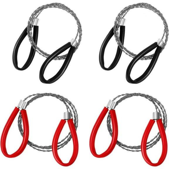 4Pcs Pocket String Rope Saw,Plastic Pipe Cutting Tool,Stainless Steel Camping Wire Saw for Outdoor,Camping Cutting Tool for Hiking,Hunting(Black,Red)