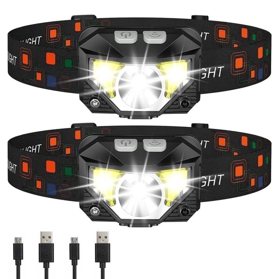 Tapvos Rechargeable LED Headlamp  Waterproof Motion Sensor Ultra Bright 8 Modes 2 Pack Camping Fishing Head Light