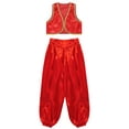 thumbnail image 3 of Aislor Kids Boys Arabian Prince Street Rats Costume Silky Waistcoat with Harem Dance Pants Red 16, 3 of 7