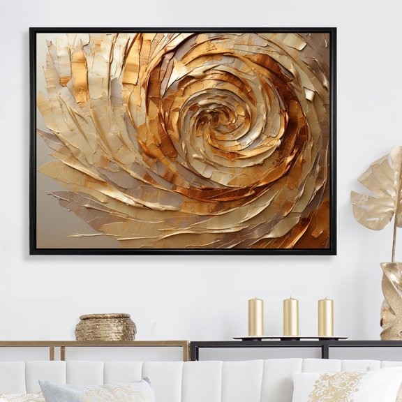 Designart "Mocha Spiral With Gilded Brown" Abstract Spirals Floater Framed Wall Decor