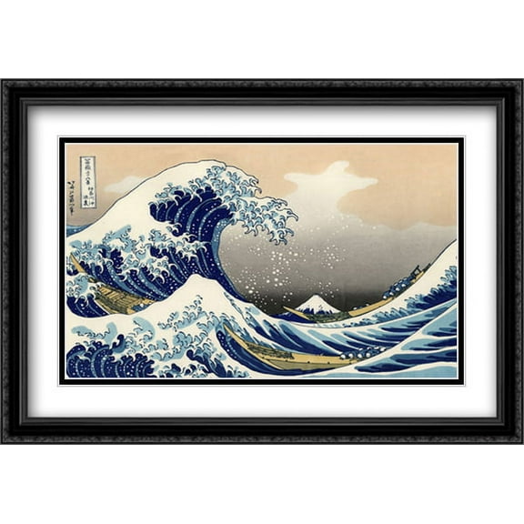 The Great Wave off Kanagawa, c.1830 2x Matted 40x28 Large Black Ornate Framed Art Print by Katsushika Hokusai