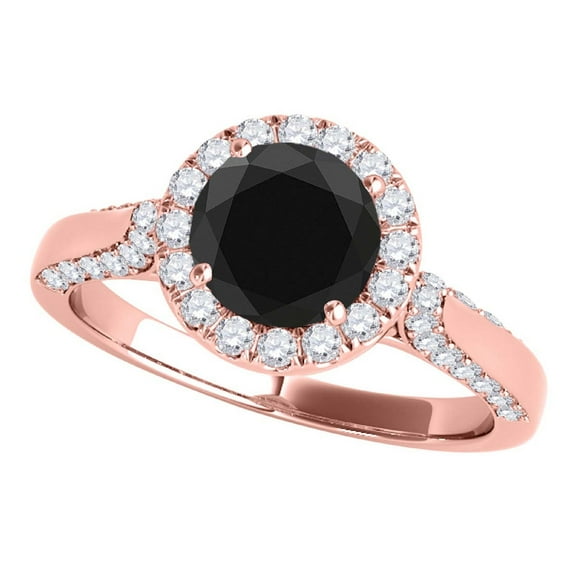 Mauli Jewels Engagement Rings for Women 1.25 Carat Halo Black Diamond Engagement Ring Crafted 4 Prong-Setting 14k Solid Rose Gold