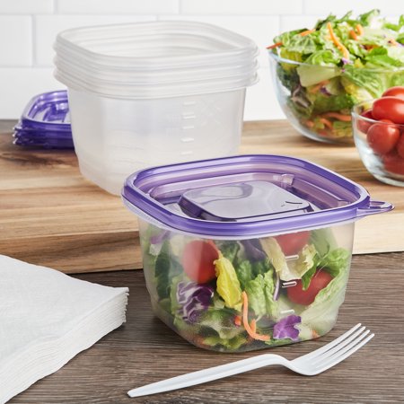 Great Value BPA Free Take Outs Storage Containers with Lids, Medium Square, Set of 4, 32 fl oz