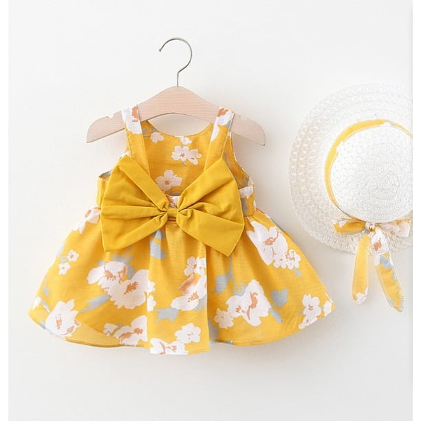 Vestido de verano para niña, vestido de princesa, vestido de princesa con lazo grande en el pecho de 12 a 34 años y sombrero