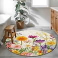 thumbnail image 3 of Round Rugs 3Ft, Spring Colorful Floral Round Area Rug Washable Indoor Throw Carpet, Yellow Purple Pastoral Flowers Small Non Slip Circle Rug for Bedroom Living Room Home Decor Aesthetic, 3 of 8