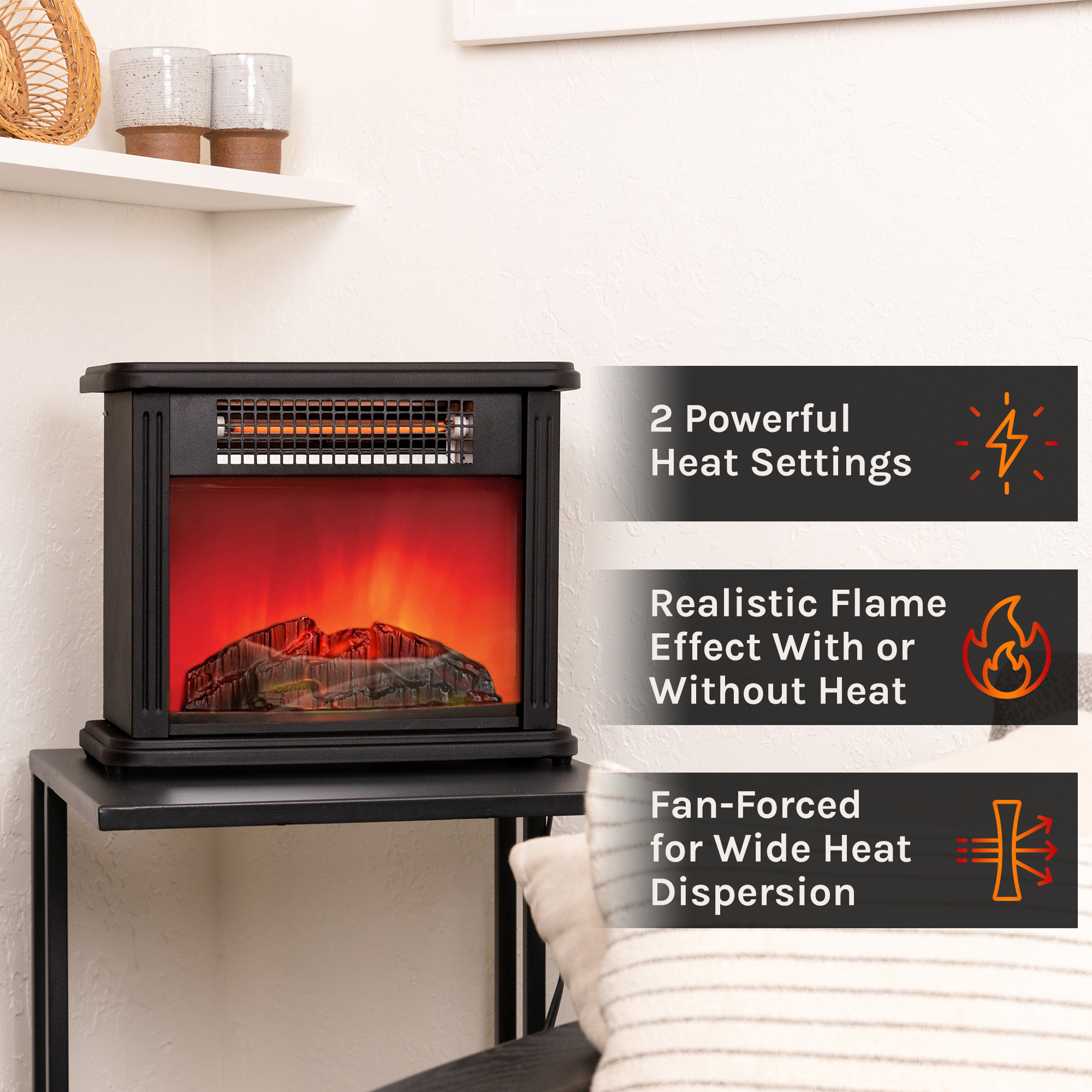 Comfort Zone CZFP20M 350/700 Watt 2 Heat Setting Infrared Desktop Fireplace  Heater, Black - Walmart.com