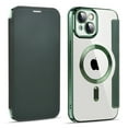 thumbnail image 1 of Feishell Flip Case for iPhone 14 with Camera Lens Protect Film,Magnetic Closure PU Leather Folio Case with RFID Blocking Card Slots Luxury Plating Transparent Phone Cover,Darkgreen, 1 of 13