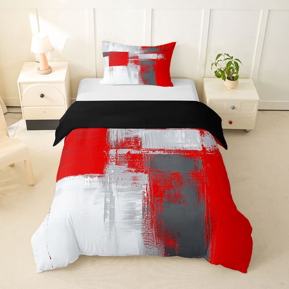 Homewish Red Abstract Ombre Twin Duvet Cover,Grunge Aesthetic Twin Bedding,Black Reversible,2-Piece,1 Duvet Cover and 1 Pillowcase