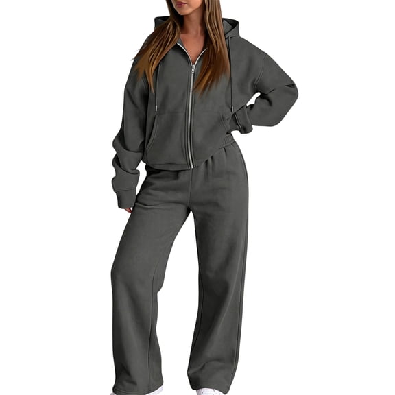 VV AVEORS Sweatsuits Women 2 Piece Outfit Zip Up Jacket Comfort Jogger Set Fleece Hoodie And Sweatpants Set Matching Sweat Sets Dark Gray XL