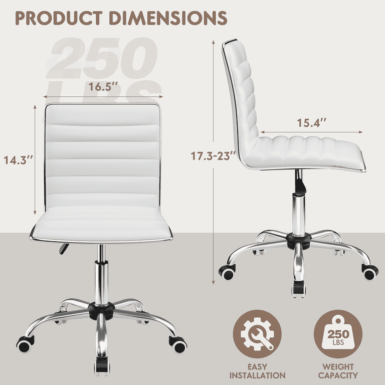 Lacoo Mid-Back Armless Task Chair, White Faux Leather photo 6