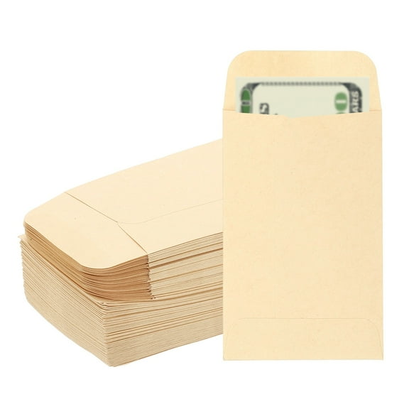 Uxcell Money Envelope, 100 Pcs 3.5" x 2.2" Cash Holder for Checks Coins, Khaki