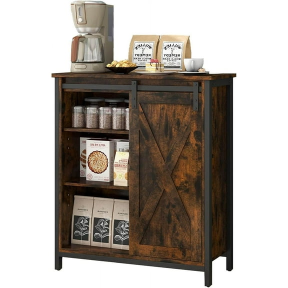 LOKO Industrial Buffet Cabinet, Wooden Storage Cabinet with Sliding Barn Door, Farmhouse Sideboard Cabinet with Adjustable Shelves, Modern Console Table for Kitchen Entryway Living Room