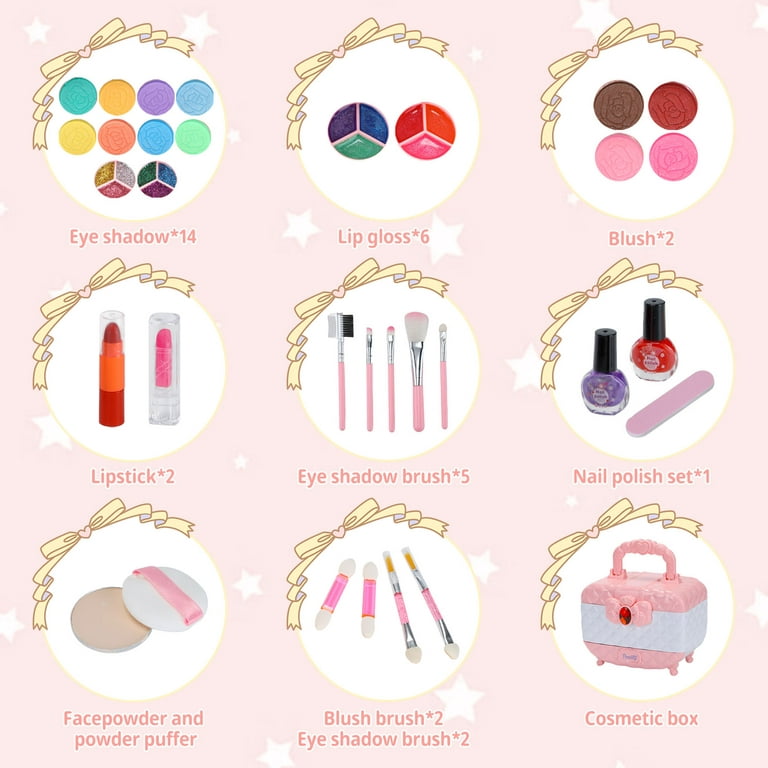 AOXTOY Kids Makeup Kit for Girl, 46 Pcs Washable Toddler Makeup Kit, Girls  Toys Real Cosmetic Makeup Set Safe & Non-Toxic Frozen Makeup for 3-12 Year
