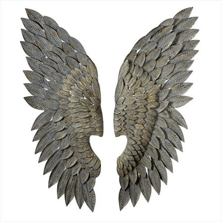 Set Of 2 Gold And Gunmetal Gray Iron Angel Wing Wall Art