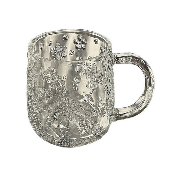 Snowflake Embossed Glass Mug with Handle, 325ml Colored Glass Cups