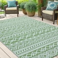 thumbnail image 6 of Smiry Outdoor Rugs 5x8, Waterproof Plastic Straw Geometric Indoor Outdoor Mat for Patio, RV Camping, Deck,Porch, White and Green, 6 of 8