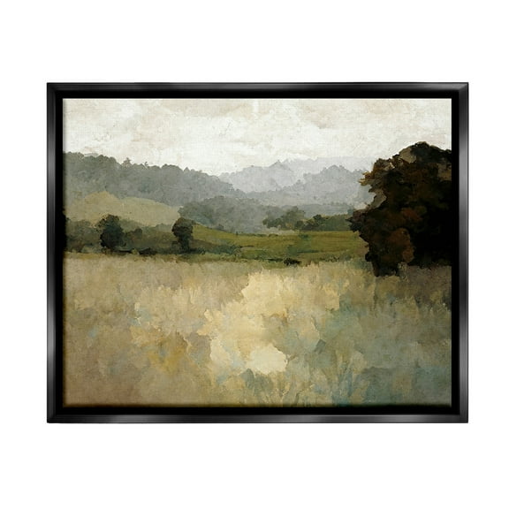 Stupell Industries Green Impressionist Scenery Landscape Painting Black Floater Framed Canvas Art Print Wall Art, 21 x 17