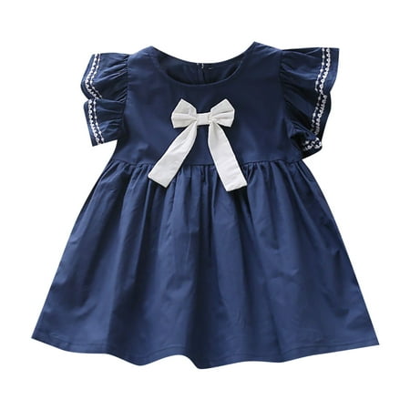 

Baby Girls Bodysuits Girls Summer Dress Bow Small Flying Sleeve Crew Neck A Line Skirt School Style Casual Going Out For 4-5 Years