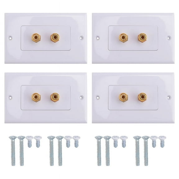 4 Pack Single Gang 1.0 Speaker Wire Wall Plate (Banana Plug Wall Plate) for 1 Speaker, White