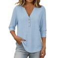 thumbnail image 3 of Lumosvexa 3/4 Sleeve Short Shirt Womens Plain T-Shirt Top Button Relaxed V-neck T Shirt Sky Blue Size 2XL, 3 of 10