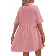 thumbnail image 4 of Women'S Summer Babydoll Dress Casual Short Sleeve Sundress Button Down Dresses Pink L, 4 of 5