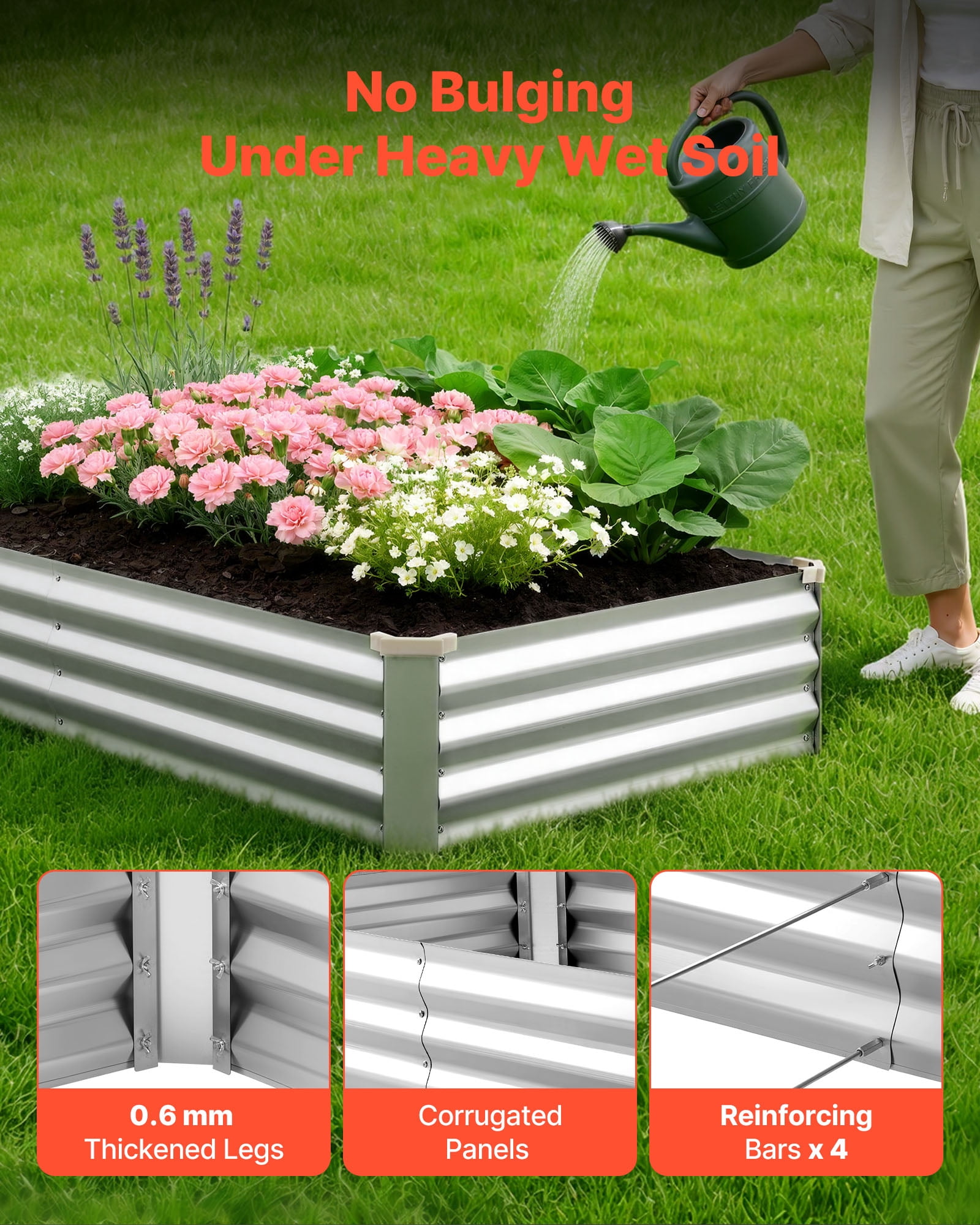 VEVOR 2 Pack Galvanized Raised Garden Beds, 6 x 3 x 1 ft, Rectangular Metal Planter Boxes Kit Outdoor, Bottomless Elevated Planting Box with Gloves, Alu-Zinc, for Growing Flowers Vegetables, Silver