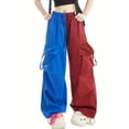 thumbnail image 6 of Karymi Pants for Women Two-Tone Color Block Cargo Pants, Elastic Drawstring High Waist Multi Pockets Adjustable Cuff Baggy Wide Leg Streetwear Trousers, 6 of 7