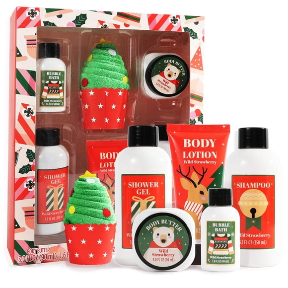 Set de regalo para mujeres Regalos navideños para baño y cuerpo para mujeres Calcetines navideños con mantequilla corporal Gel de ducha Loción corporal Champú Baño de burbujas Mini toalla Regalos de c