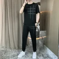 thumbnail image 3 of Conjunto de camiseta y pantalones de nailon para hombre, ropa deportiva de gimnasio, de gran tamaño, elástica, de alta calidad, moderna, de dos piezas, camiseta holgada básica, 3 of 5