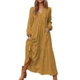 thumbnail image 1 of Vestido Maxi Bohemio de Algodón para Mujer, con Escote en V, Larga, Fluido, para Playa, con Bolsillos y Botones Amarillo-Marrón L, 1 of 9