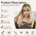 thumbnail image 6 of Wig with Bangs for Women Blonde with Dark Roots 20 Inch, 4x4 Realistic Scalp & Free Parting, Layered Heat Resistant Synthetic Hair for Everyday Use, 6 of 6