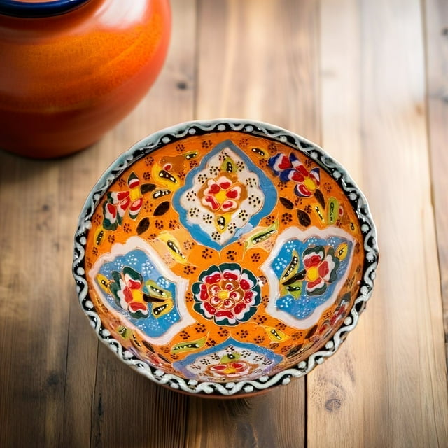 Turkish Ceramic Bowls Handcrafted - 10 cm Round Decorative Mini Bowls for Spices, Snacks, Soap, Condiments - Set for Kitchen or Home Décor