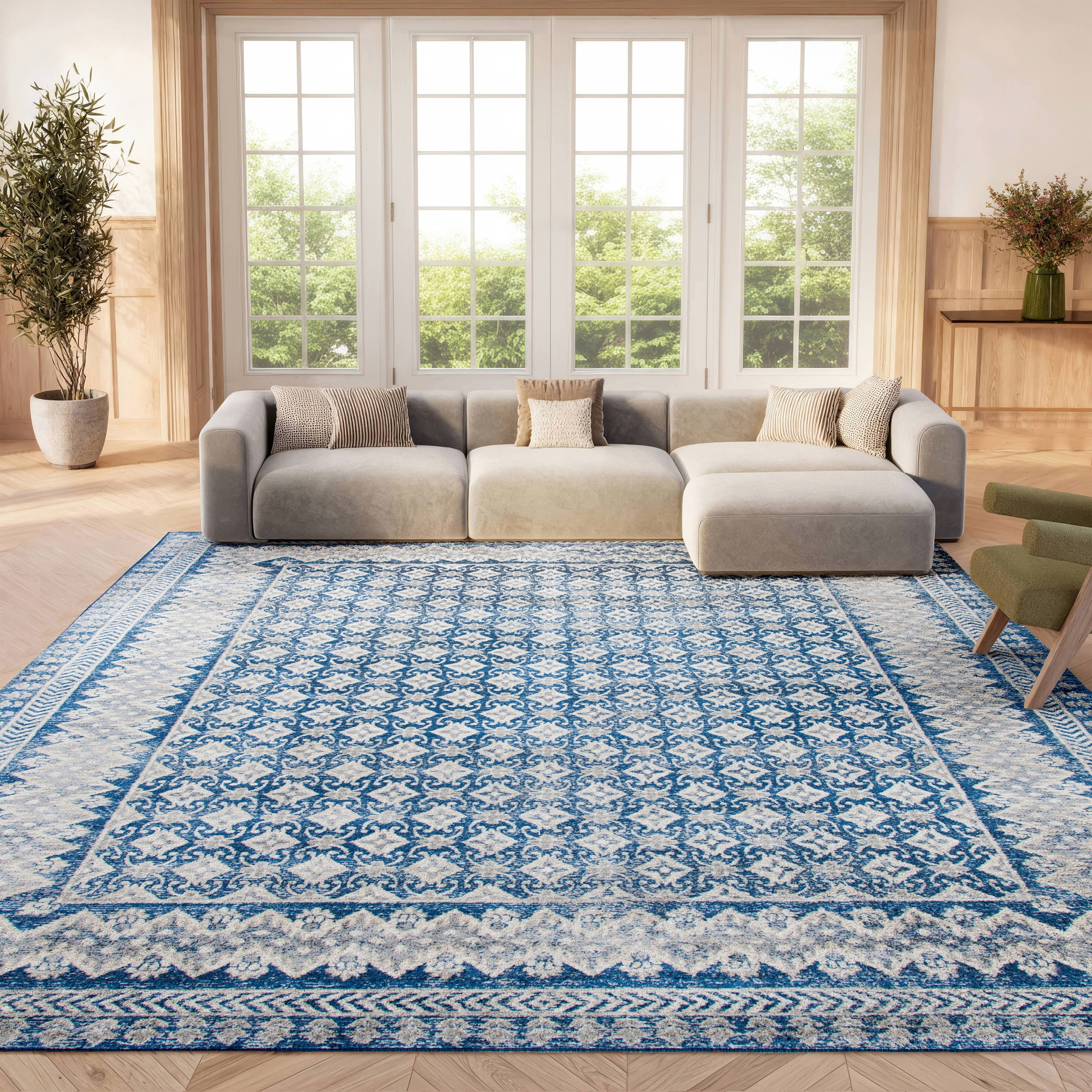 SAFAVIEH Brentwood Dory Geometric Area Rug, Navy/Beige, 10' x 13'